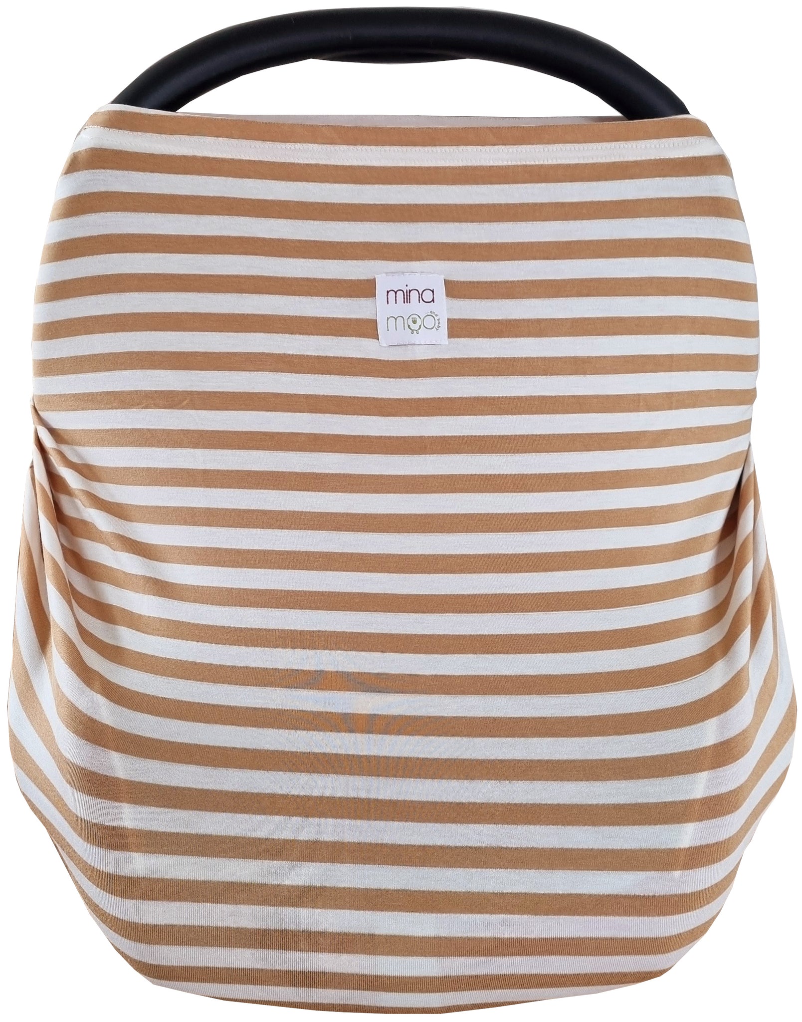 Latte stripe fitted infant car seat cover