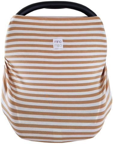 Latte stripe fitted infant car seat cover