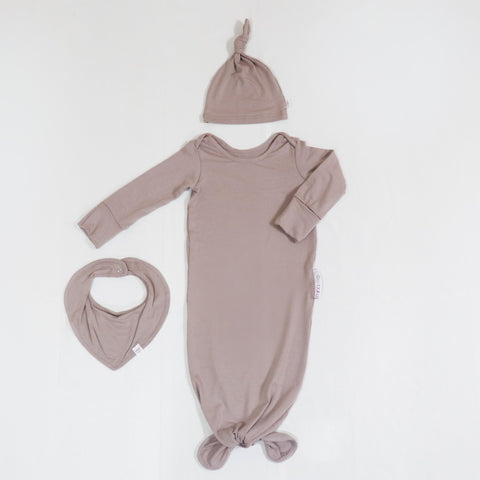 Taupe baby knot gown set