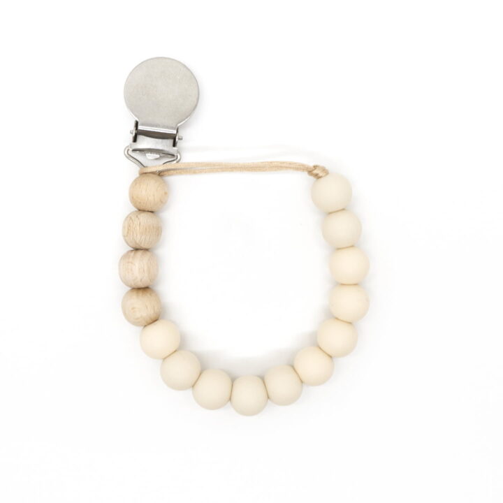Beige beaded pacifier clip