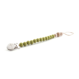 Olive beaded pacifier clip