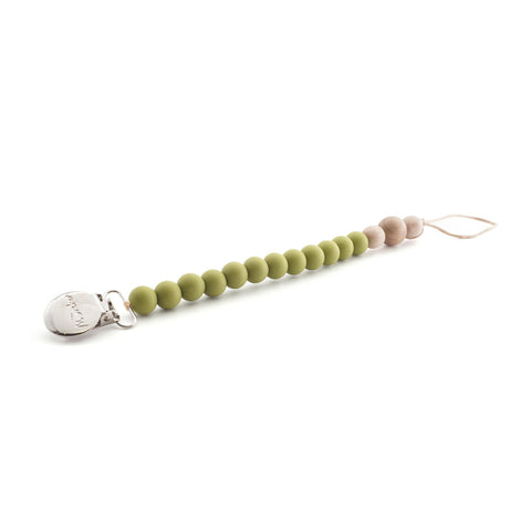 Olive beaded pacifier clip